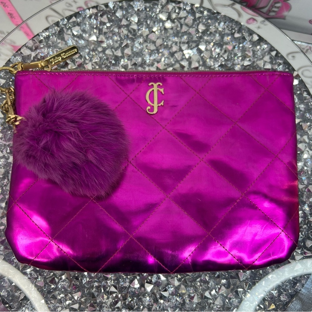 Juicy couture bag bright neon Metallic Fuchsia Quilted Wristlet bag makeup y2k
